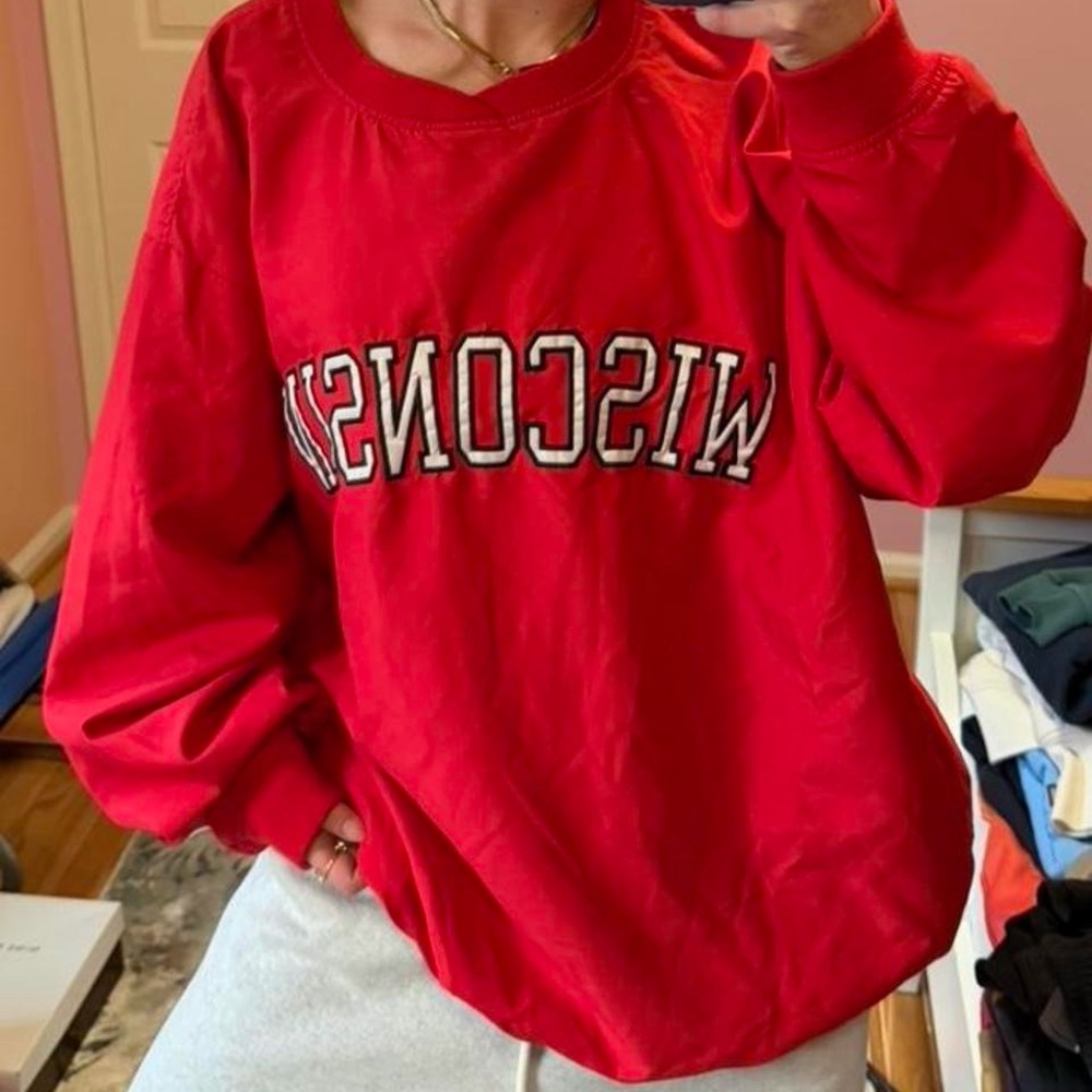 Russell Athletic Red Wisconsin Windbreaker Crewneck
